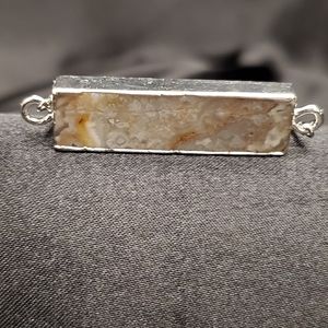 ◇◇ Mexican Agate Crystal Silvertone Adjustable Chain Bracelet